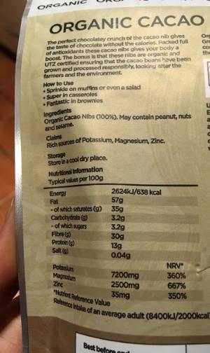 organic cacao nutritional values